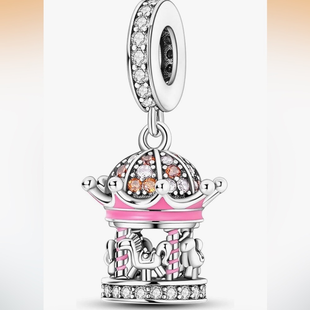 💕 Sterling Silver Pink Carousel Merry Go Round Dangle Charm